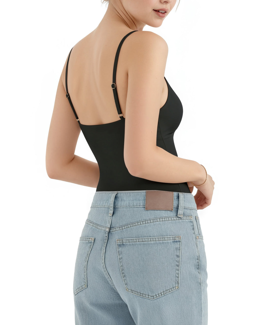 MANGOPOP Boat Neck Tank Double Lined Sleeveless Bodysuit Black