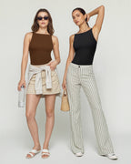 MANGOPOP Boat Neck Tank Double Lined Sleeveless Bodysuit Coffee
