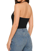 MANGOPOP Halter Neck Tank Thong Bodysuit Black
