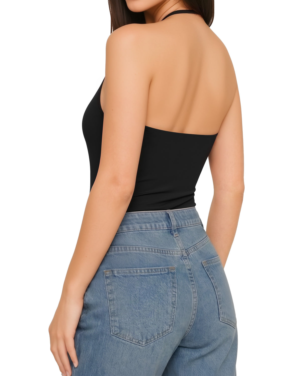 MANGOPOP Halter Neck Tank Thong Bodysuit Black