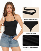MANGOPOP Halter Neck Tank Thong Bodysuit Black
