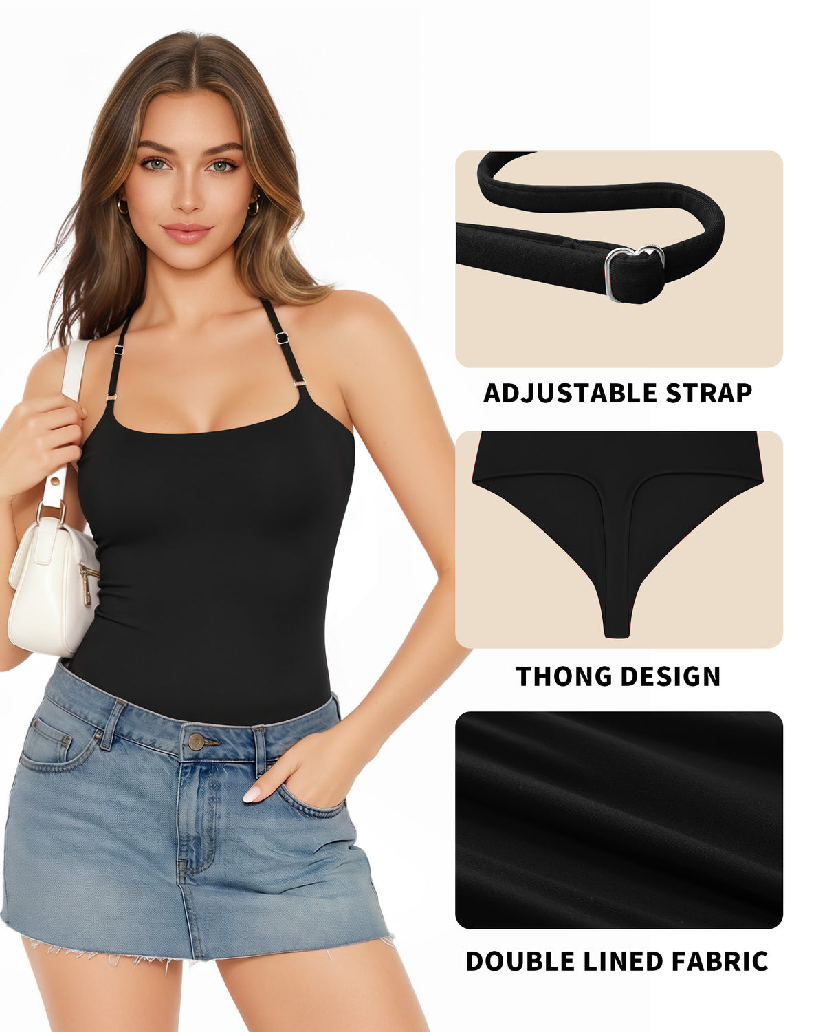MANGOPOP Halter Neck Tank Thong Bodysuit Black