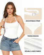 MANGOPOP Halter Neck Tank Thong Bodysuit White