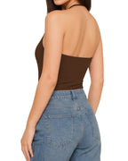 MANGOPOP Halter Neck Tank Thong Bodysuit Coffee