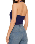 MANGOPOP Halter Neck Tank Thong Bodysuit Navy Blue