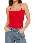 MANGOPOP Halter Neck Tank Thong Bodysuit Red