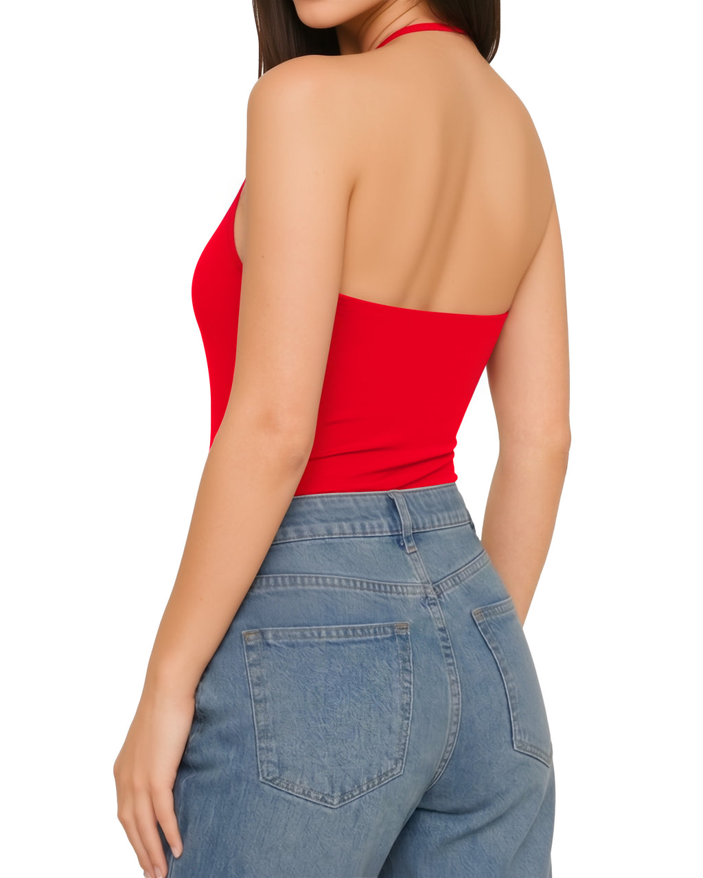 MANGOPOP Halter Neck Tank Thong Bodysuit Red