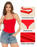 MANGOPOP Halter Neck Tank Thong Bodysuit Red