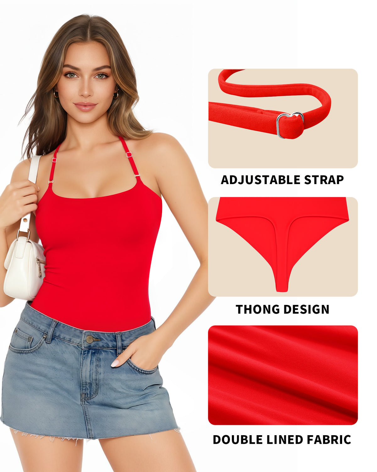 MANGOPOP Halter Neck Tank Thong Bodysuit Red
