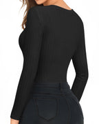 MANGOPOP Long-Sleeve Crew Neck Sweater Slim Fitted Bodysuit Black