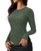 MANGOPOP Long-Sleeve Crew Neck Sweater Slim Fitted Bodysuit Army Green