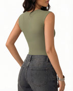 MANGOPOP Mesh Ruched Sweetheart Neck Sleeveless Bodysuit Army Green