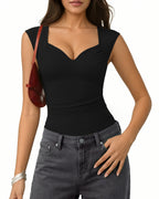 MANGOPOP Mesh Ruched Sweetheart Neck Sleeveless Bodysuit Black
