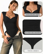 MANGOPOP Mesh Ruched Sweetheart Neck Sleeveless Bodysuit Black