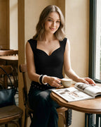 MANGOPOP Mesh Ruched Sweetheart Neck Sleeveless Bodysuit Black