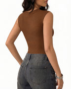 MANGOPOP Mesh Ruched Sweetheart Neck Sleeveless Bodysuit Brown