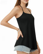 MANGOPOP Halter Tank Loose Fit Sleeveless Square Top Black