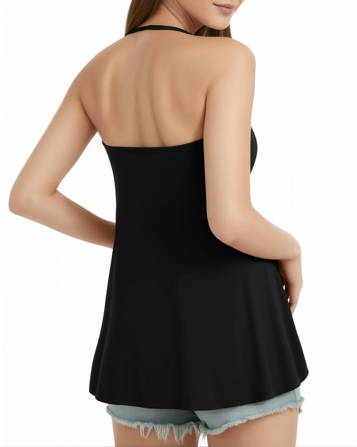 MANGOPOP Halter Tank Loose Fit Sleeveless Square Top Black