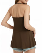MANGOPOP Halter Tank Loose Fit Sleeveless Square Top Coffee