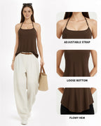 MANGOPOP Halter Tank Loose Fit Sleeveless Square Top Coffee