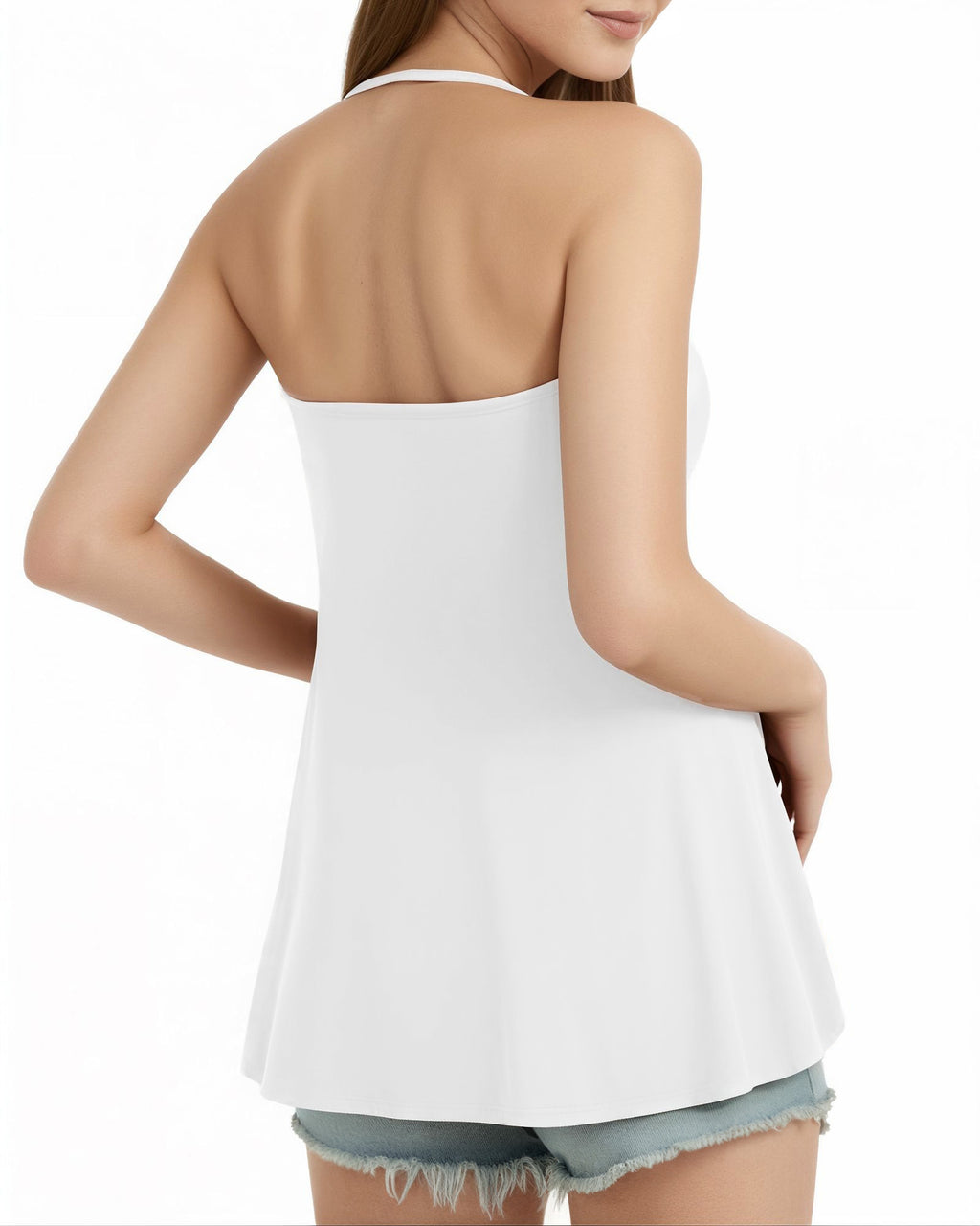 MANGOPOP Halter Tank Loose Fit Sleeveless Square Top White