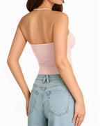 MANGOPOP Adjustable Halter V-Neck Tank Backless Double Top Rose Quartz