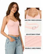 MANGOPOP Adjustable Halter V-Neck Tank Backless Double Top Rose Quartz