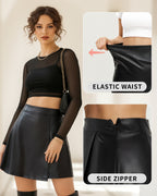 MANGOPOP Faux Leather High Waist Lined Mini Skirt A-Black