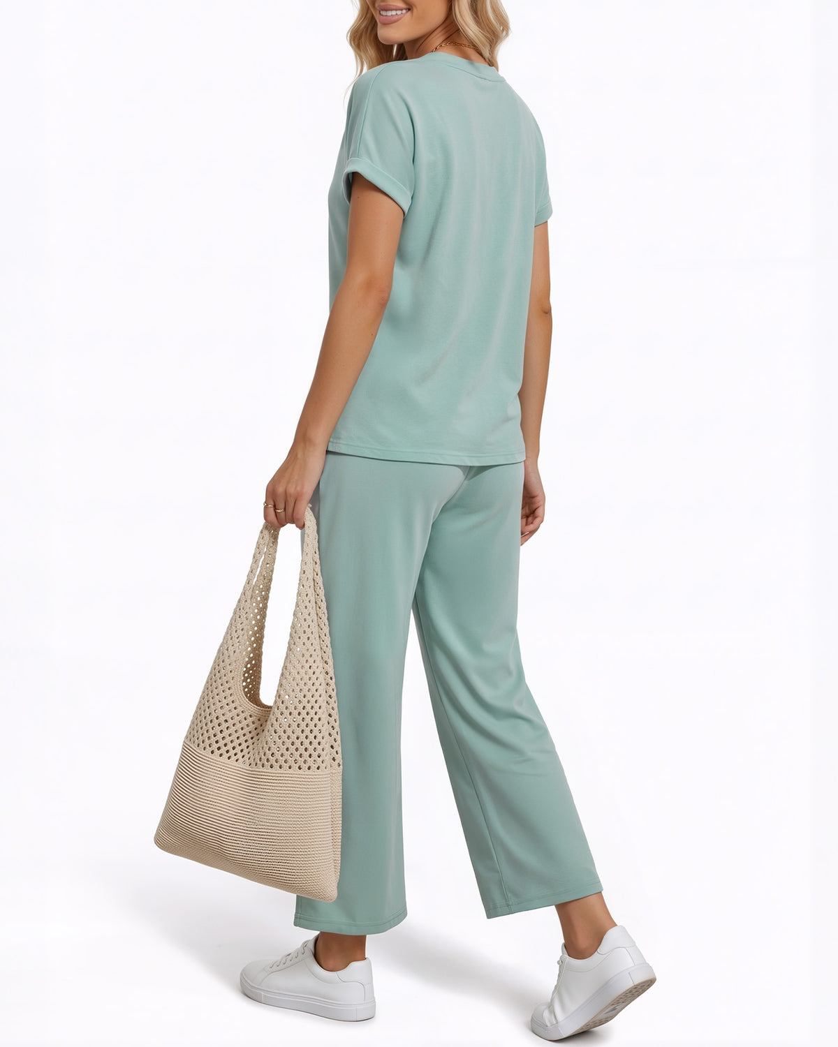 MANGOPOP Henley Wide Leg Pants Lounge Set Blue