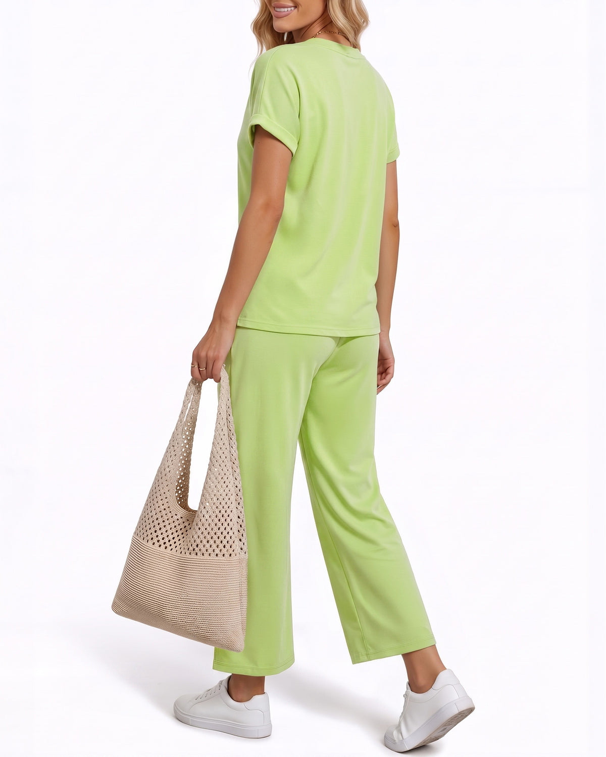 MANGOPOP Henley Wide Leg Pants Lounge Set Sage Green