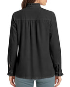 MANGOPOP Button-Down Long-Sleeve Ruffle B Blouse Black