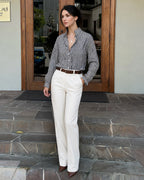 MANGOPOP Plaid Button-Down Ruffle Gingham Blouse Black White Checkered