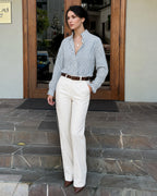 MANGOPOP Plaid Button-Down Ruffle Gingham Blouse Blue Checkered
