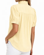 MANGOPOP Button-Down Puff Short-Sleeve Ruffle Blouse Yellow 3