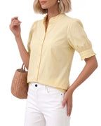 MANGOPOP Button-Down Puff Short-Sleeve Ruffle Blouse - Yellow
