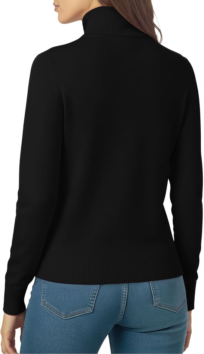 MANGOPOP Turtleneck Sweaters Long-Sleeve Ribbed Knit Sweater Top Black