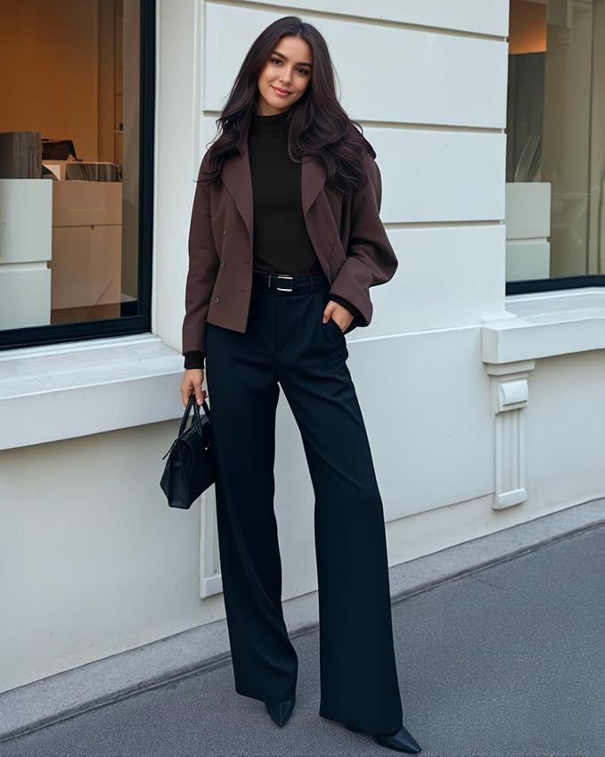 MANGOPOP Turtleneck Sweaters Long-Sleeve Ribbed Knit Sweater Top Black