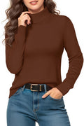 MANGOPOP Turtleneck Sweaters Long-Sleeve Ribbed Knit Sweater Top Coffee