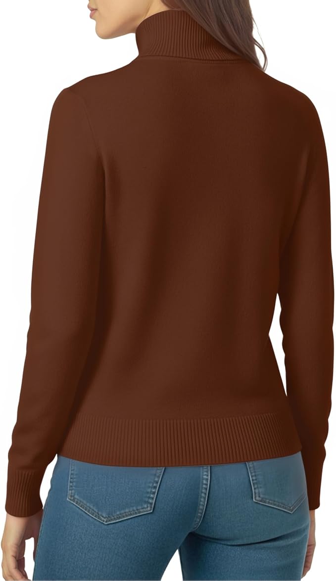 MANGOPOP Turtleneck Sweaters Long-Sleeve Ribbed Knit Sweater Top Coffee