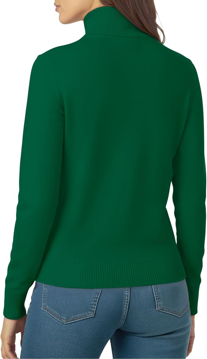 MANGOPOP Turtleneck Sweaters Long-Sleeve Ribbed Knit Sweater Top Deep Green