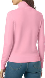 MANGOPOP Turtleneck Sweaters Long-Sleeve Ribbed Knit Sweater Top Light Pink
