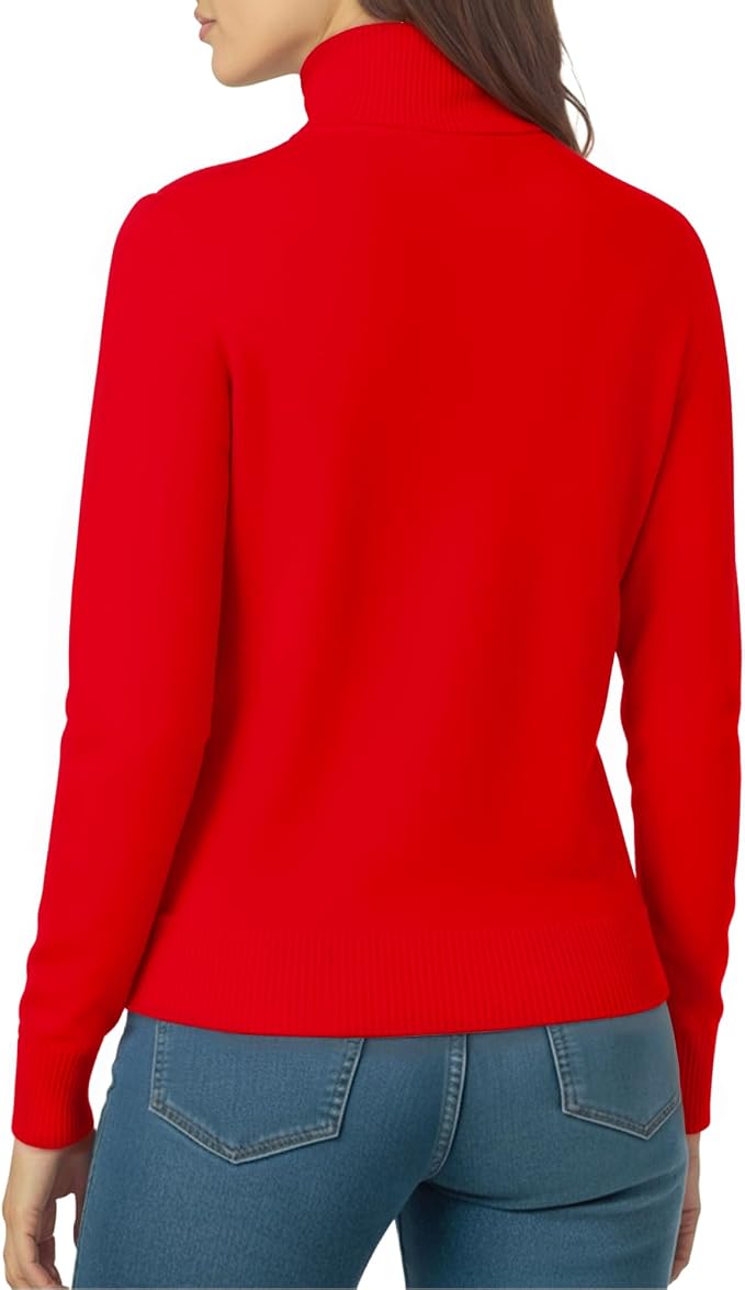 MANGOPOP Turtleneck Sweaters Long-Sleeve Ribbed Knit Sweater Top Red