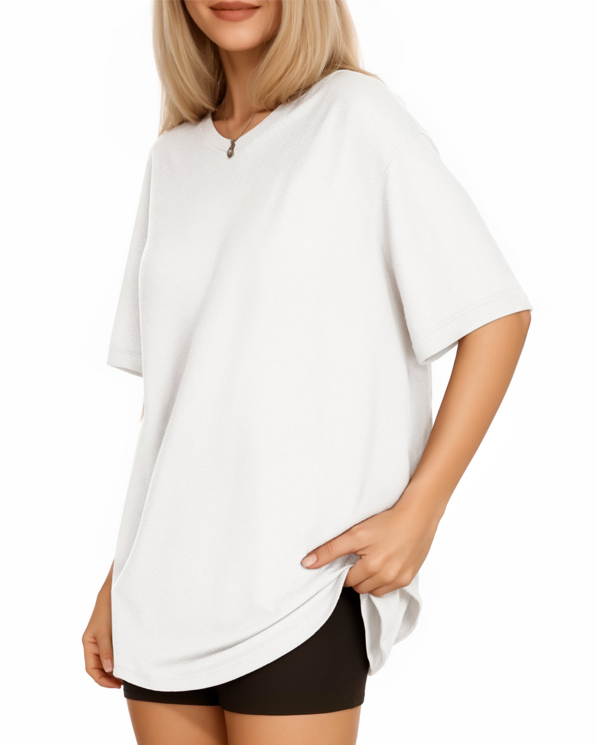 MANGOPOP Oversized T Short-Sleeve Crewneck Loose Fit Top A Short Sleeve Creamy White