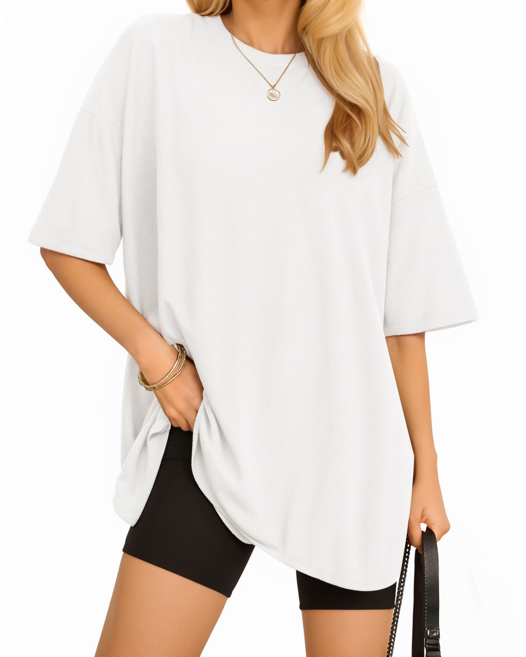 MANGOPOP Oversized T Short-Sleeve Crewneck Loose Fit Top A Short Sleeve Creamy White
