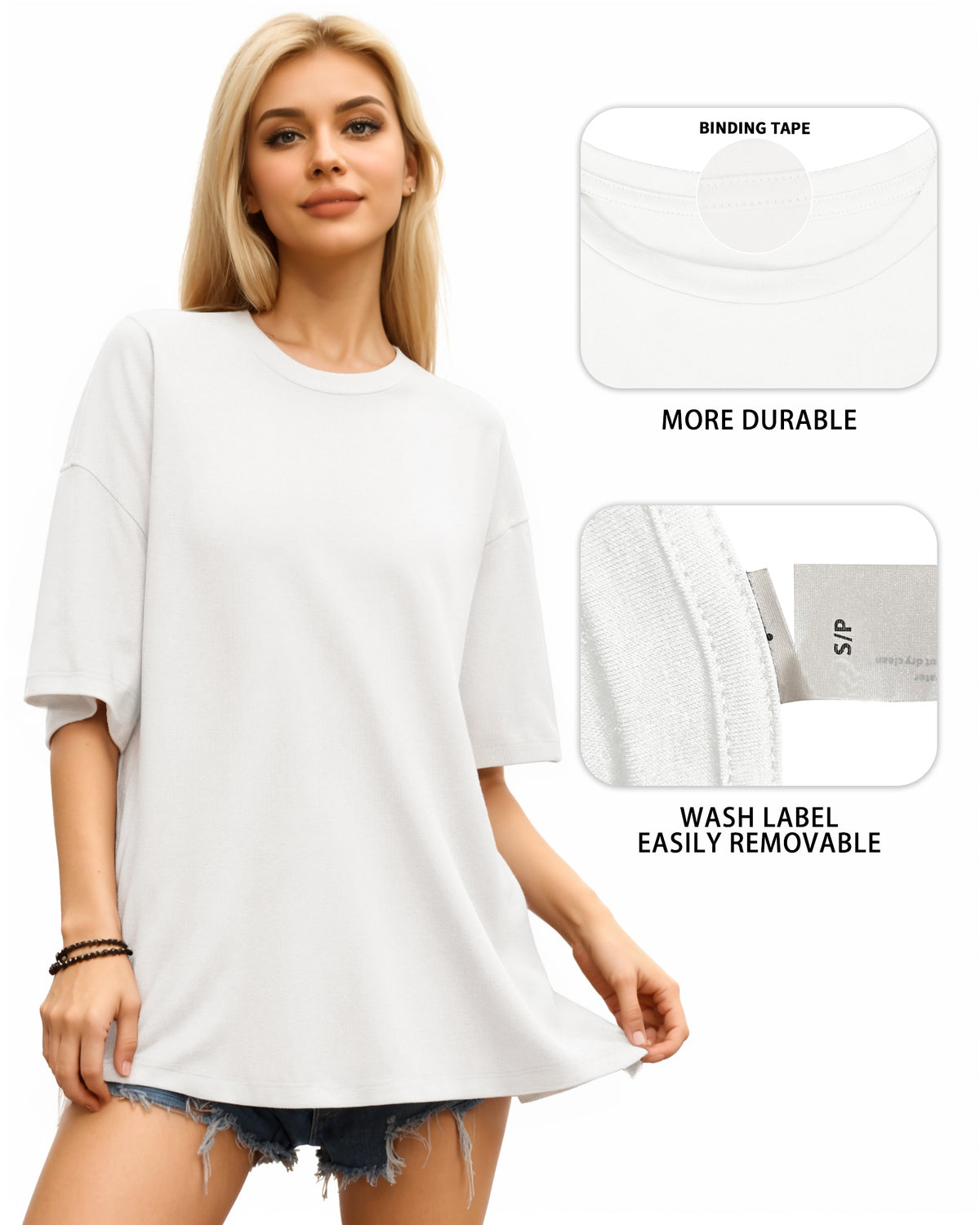MANGOPOP Oversized T Short-Sleeve Crewneck Loose Fit Top A Short Sleeve Creamy White