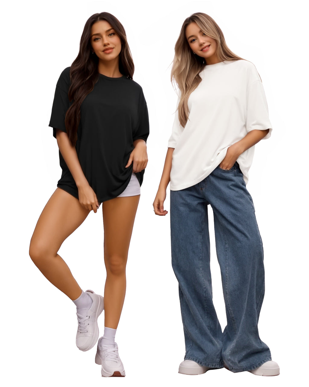 MANGOPOP Oversized T Short-Sleeve Crewneck Loose Fit Top A Short Sleeve Creamy White