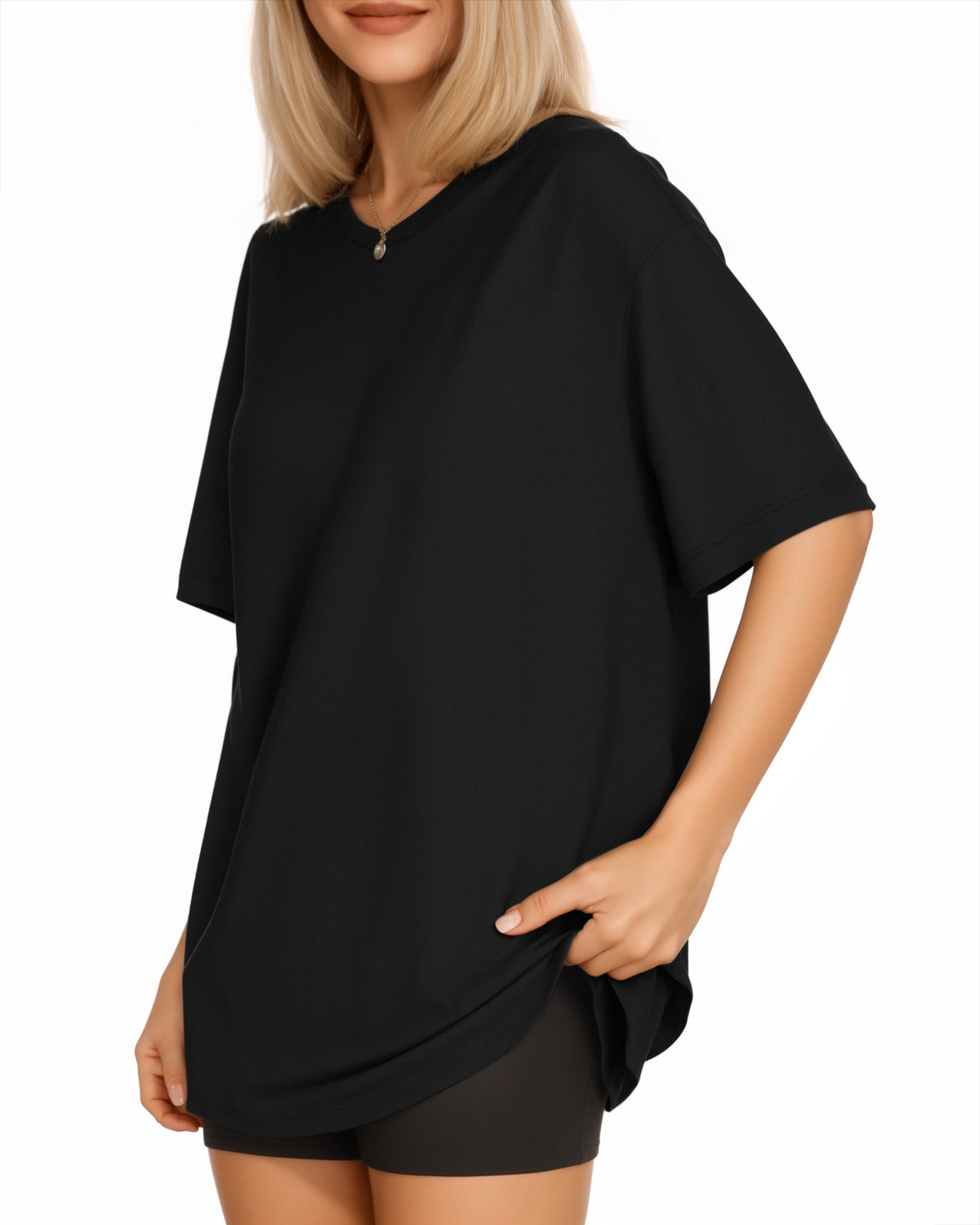 MANGOPOP Oversized T Short-Sleeve Crewneck Loose Fit Top A Short Sleeve Black