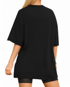 MANGOPOP Oversized T Short-Sleeve Crewneck Loose Fit Top A Short Sleeve Black