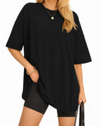 MANGOPOP Oversized T Short-Sleeve Crewneck Loose Fit Top A Short Sleeve Black