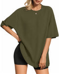 MANGOPOP Oversized T Short-Sleeve Crewneck Loose Fit Top Short Sleeve Army Green